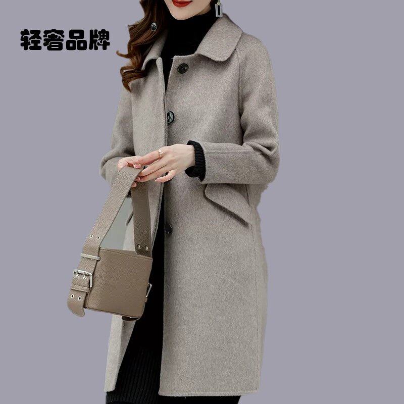 朗姿约定毛呢外套女中长款2025新款双面羊毛零羊绒大衣女秋冬装