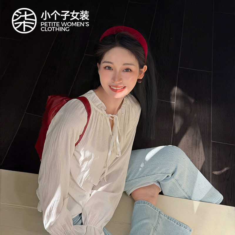 柒量一裁小个子白色衬衫木耳边图片
