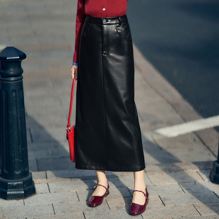 柒量一裁小个子黑色半身裙秋冬半身超好看冬裙皮裙80-81.5cm3467
