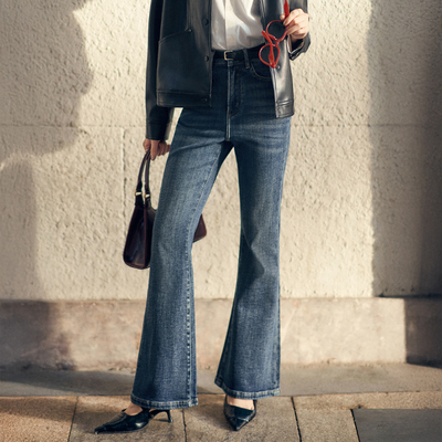 小个子加绒牛仔裤微喇裤