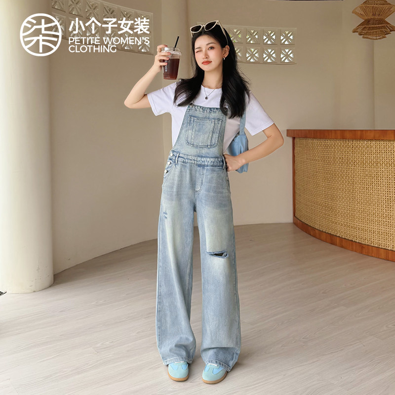 小个子蓝色牛仔背带裤图片
