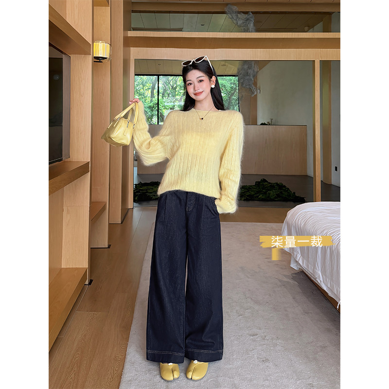 柒量一裁加绒牛仔裤女小个子2026新款高腰显瘦阔腿直筒裤子2647预