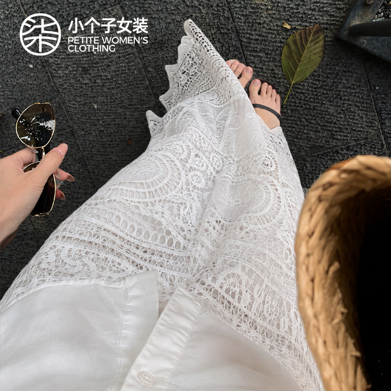 柒量一裁小个子重工蕾丝镂空半身裙女夏高腰显瘦大裙摆长裙0603
