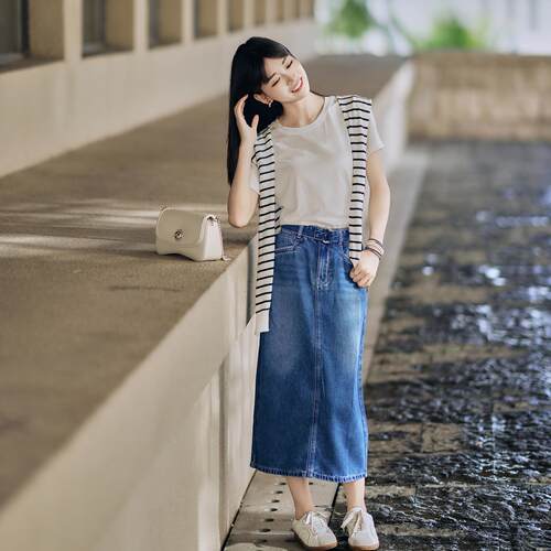 夏季小个子高腰牛仔半身裙