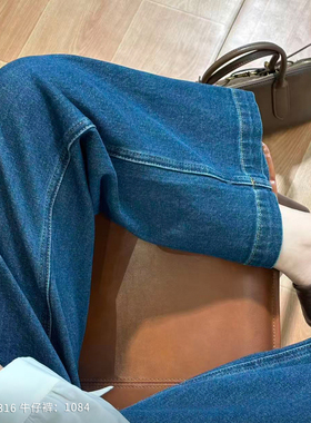 柒量一裁小个子色宽松阔腿牛仔裤女复古大口袋长裤95-96cm1084