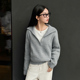 柒量一裁小个子浅灰色V领针织上衣秋女款 宽松薄款 毛衣温柔2080