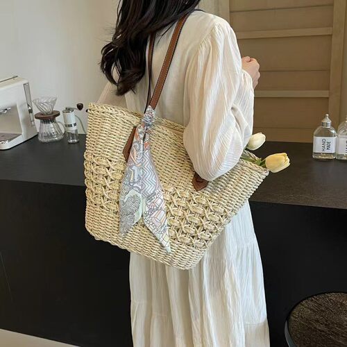 大容量夏日海边度假草编托特包