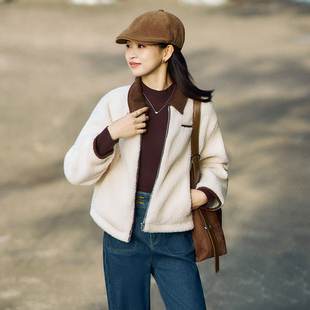 柒量一裁小个子杏色棉服羊羔毛外套秋冬女独特漂亮小棉袄3192