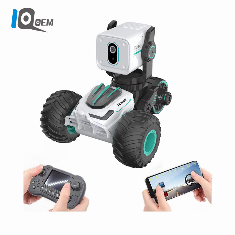IQOEM可变形站立2.4g视频对话遥控车屏控APP远程摄像车逗宠物玩具