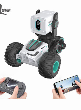 IQOEM可变形站立2.4g视频对话遥控车屏控APP远程摄像车逗宠物玩具