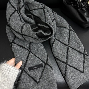 高品质秋冬季保暖韩版百搭深灰围巾男女情侣生日礼物冬天学生围脖