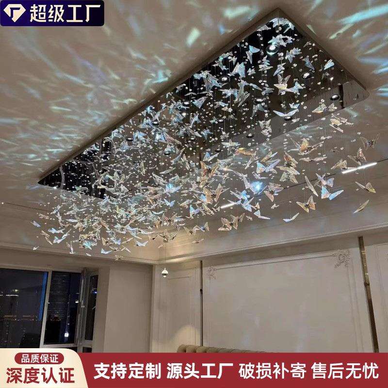 现代简约蝴蝶餐厅水晶吊灯复式别墅酒店宴会厅轻奢餐桌吧台装饰灯