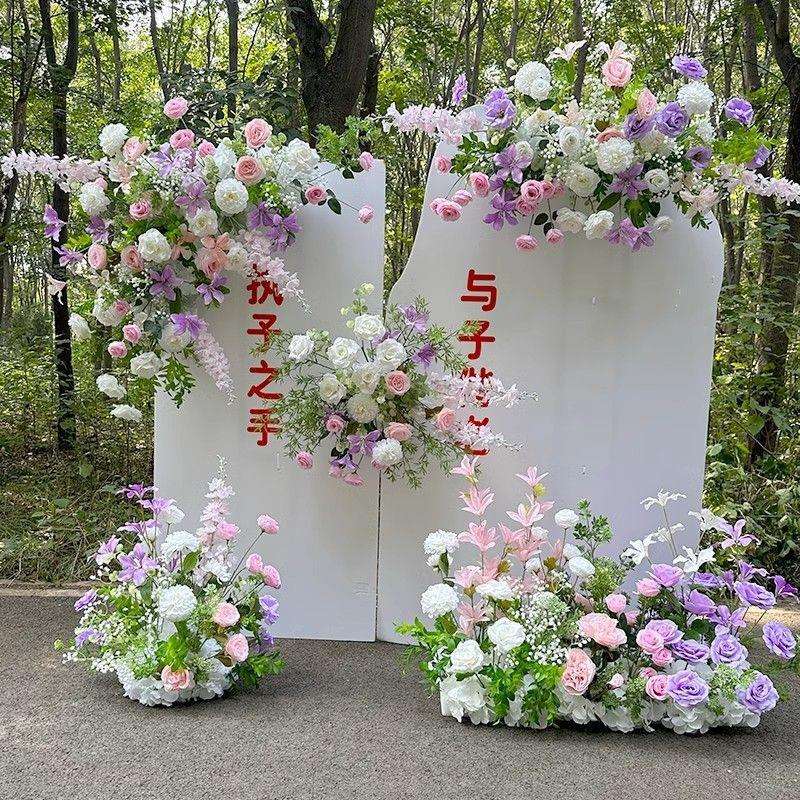 婚庆地排花森系莫奈风花排装饰布置婚礼花假花路引花新款花艺热卖
