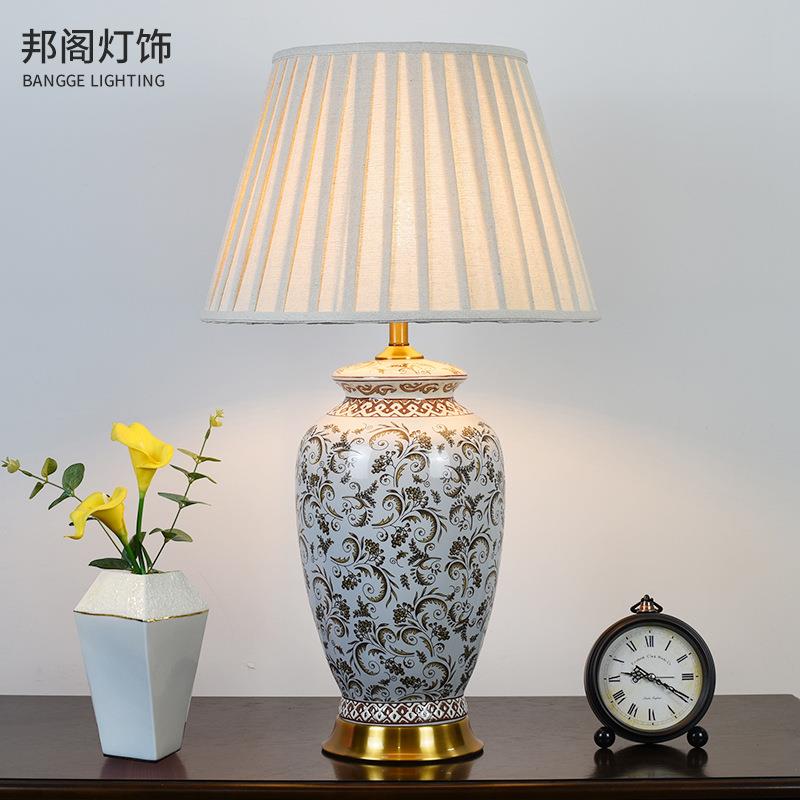美式复古陶瓷台灯创意客厅边几酒店样板房简约台灯卧室床头装饰