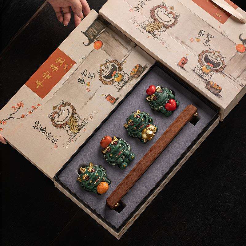 国潮创意彩金貔貅心想事成招财家居桌面工位情绪稳定摆件摆件套组