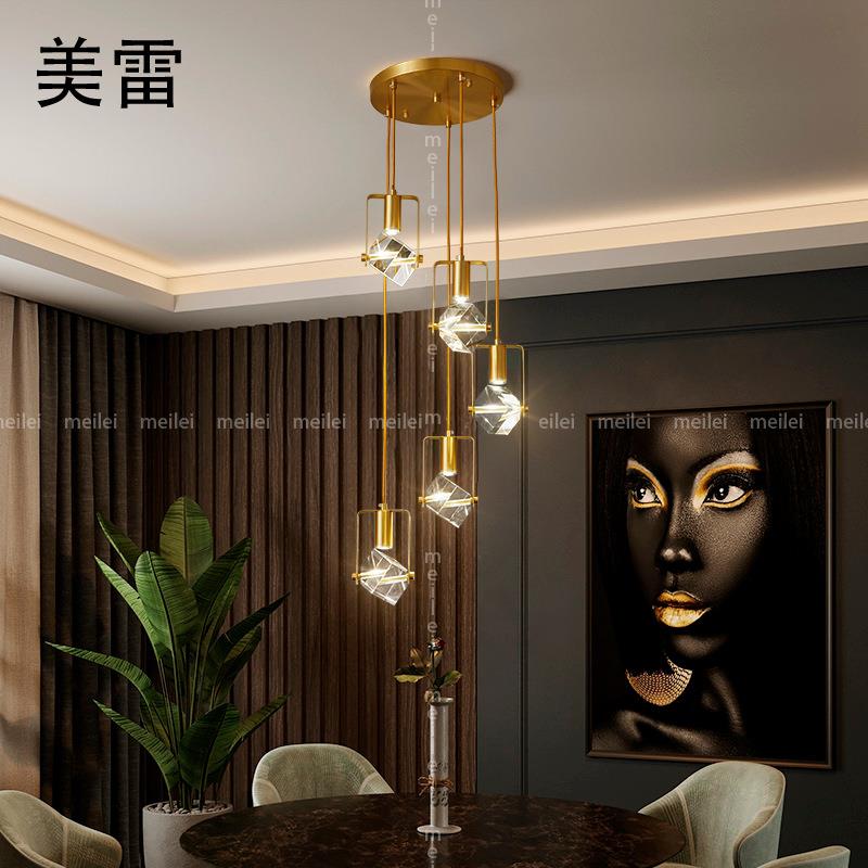 全铜餐厅吊灯轻奢水晶餐桌灯长条吧台灯后现代轻奢极简设计师灯具