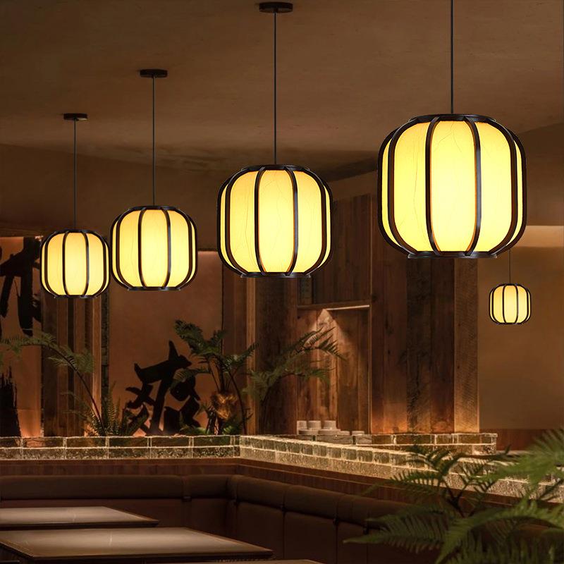 现代中古风灯笼吊灯民宿酒店餐厅走廊吧台木艺灯新中式餐饮店灯饰