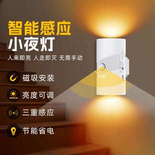 跨境智能人体感应灯充电式磁吸墙壁灯温馨小夜灯过道玄关家居筒灯