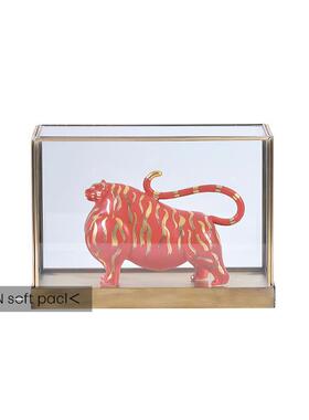 新中式陶瓷红色老虎客厅玄关招财酒柜摆件玻璃罩装饰书房书桌摆设