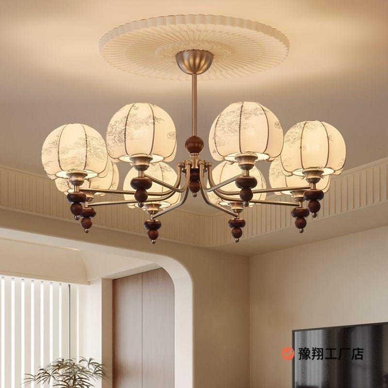 美式复古客灯厅吊灯中古南洋风主卧室吊灯布艺胡桃木书房餐厅吊灯