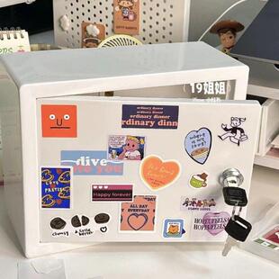 带锁的收纳箱桌面小物件收纳盒美式复古可爱大容量桌子杂物收纳柜