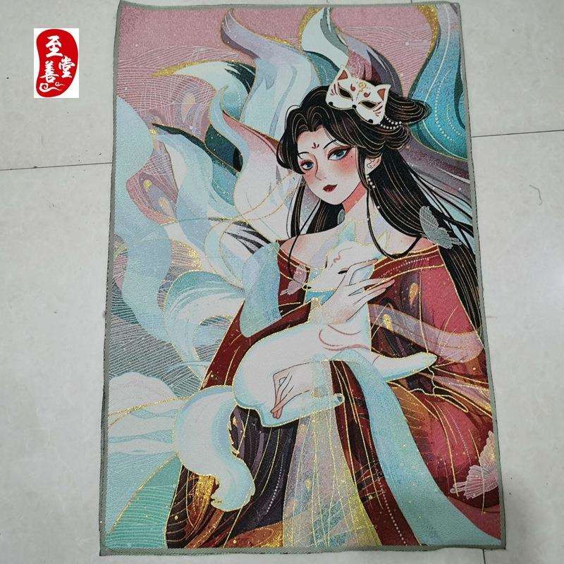 红色怀旧收藏网红货源刺绣织锦画唐卡客厅装饰画九尾狐2