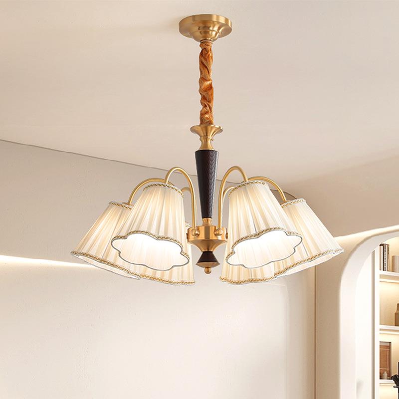 法式胡桃木全铜餐厅吊灯中古奶油风温馨客厅灯美式简约布艺卧室灯