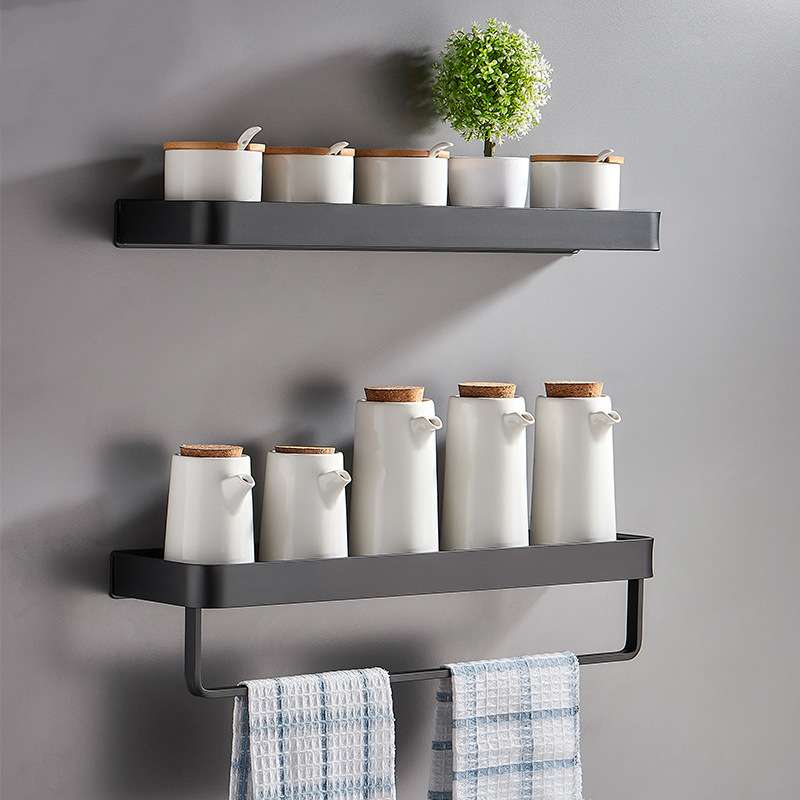 免打孔太空铝黑色浴室卫生间置物架壁挂式厕所洗浴用品毛巾收纳架