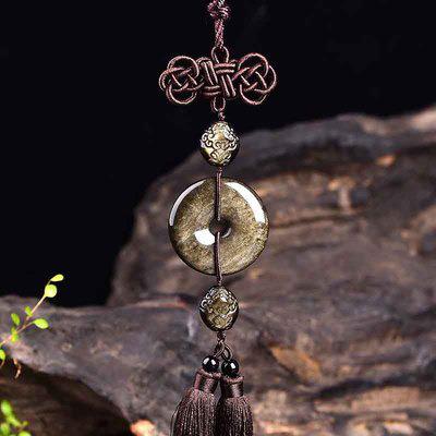 荣诚堂貔貅汽车挂件高档金曜石平安扣车内饰黑曜石男士车挂吊饰