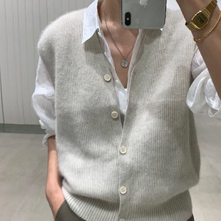 羊绒V领开衫 秋冬新款 宽松羊毛针织背心慵懒风毛S衣坎肩女马甲外穿