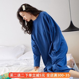 睡衣带胸垫孕妇家居服冬 2021新款 睡裙女l长袖 长裙纯棉春秋季 大码