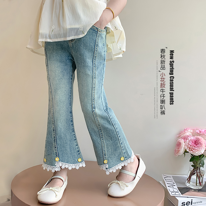 儿童喇叭裤女童牛仔l裤夏装薄款2024新款小女孩夏季阔腿裤洋气夏