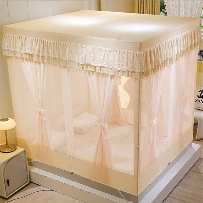 新品A类遮光防尘三开门回字底蚊帐坐床儿童宝宝防摔防掉床蚊帐子