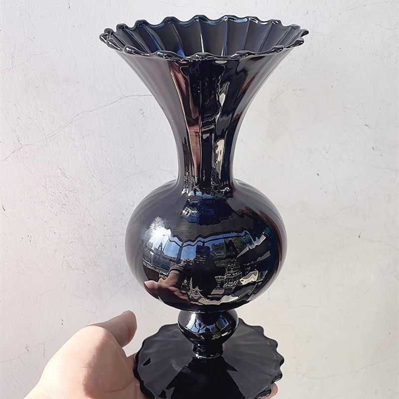 欧式简约中古黑硝子玻璃花瓶花器家居客厅玄关卧室餐桌装饰品摆件