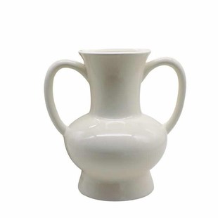 陶瓷复古花奶黄色插花z客厅餐桌花器家居装 花瓶法式 饰双耳陶罐爆