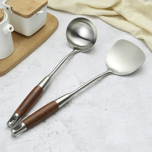 304不锈钢铲子粥勺炒菜大勺加厚长木柄防滑防烫家用厨房烹饪用具