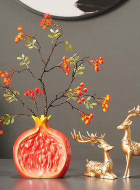 多子多福石榴摆件新中式禅意奢客厅博物架花瓶玄关电视柜装饰品