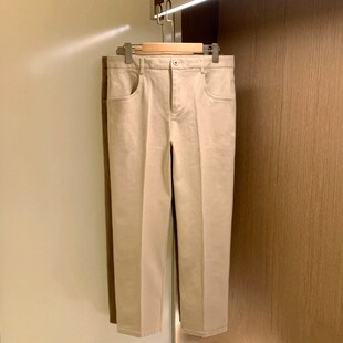韩国高端质感极简式卡其布休闲裤秋冬时尚男士纯色百搭修身九分裤
