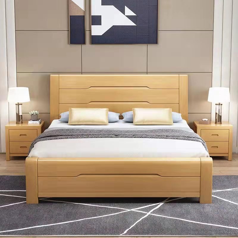 榉木全实木床1.5m/1.8米现代简约双人床主卧大床气压高箱储物婚床