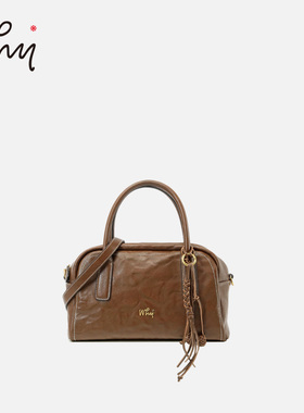 WHY女包明星同款保龄球手提包复古头层皮大容量通勤包单肩斜挎包