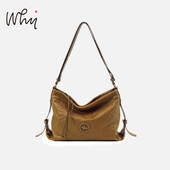 WHY头层牛皮单肩包新款 hobo大容量轻奢小众百搭通勤包真皮斜挎包