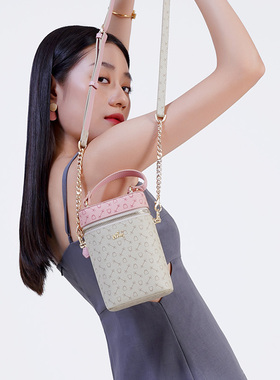 WHY手机包经典老花时尚撞色斜挎包2026新款迷你手提链条单肩包