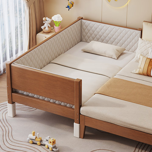 实木儿童床拼接床带护栏男孩女孩加宽可定制延边婴儿床公主单人床