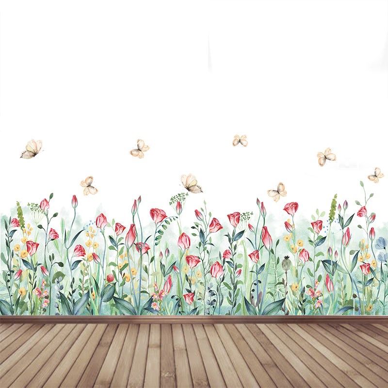 简约花草踢脚线贴纸墙角贴画小清新植物客厅背景墙壁装饰墙纸自粘