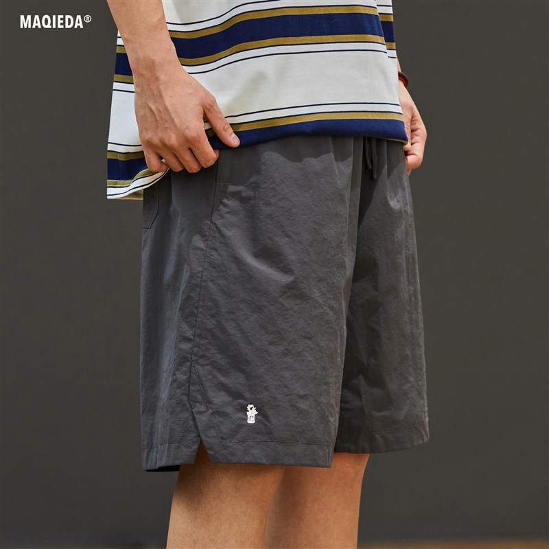 夏季男生日系薄款运动抽绳短裤复古宽松透气休闲裤百搭开叉裤子潮