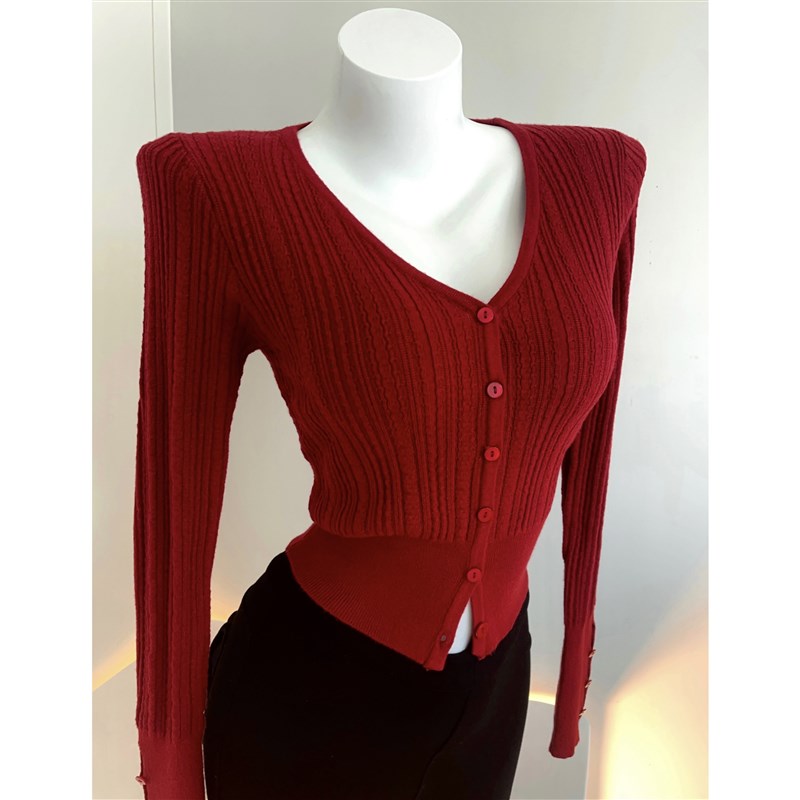 版型巨显瘦!qiao重工的提花镂空高腰短款针织衫开衫外套上衣秋冬