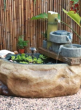 室外假山喷泉流水景观鱼池鱼缸摆件花园庭院阳台露台装饰造景摆件