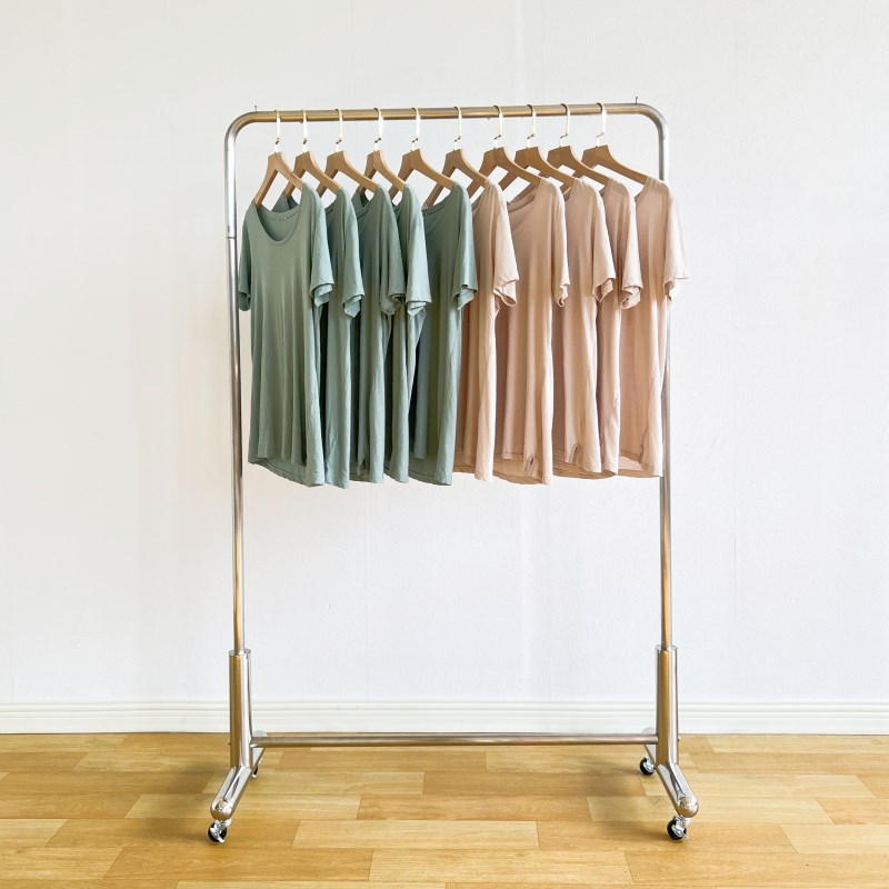 不锈钢落地架子服装店展示架陈列专用女装挂衣架单杆货架移动轮