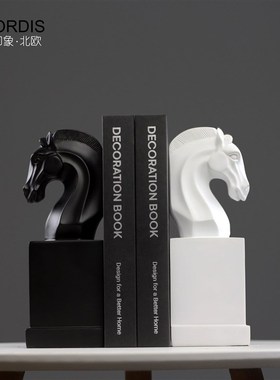 北欧现代马头书靠书档摆件 书房办公室样板房软装饰品树脂工艺品