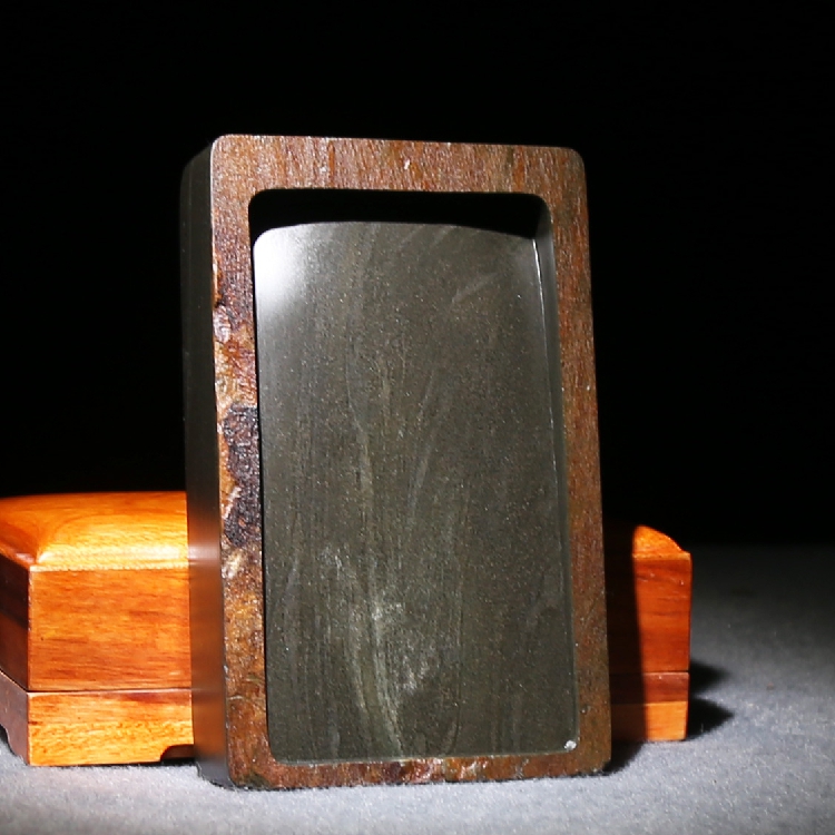 歙砚自然红皮原石手工雕刻砚石文房四宝实用收藏礼品摆件砚台